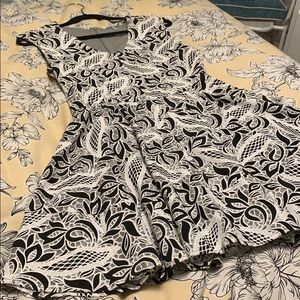 Black and white fit and flair dress